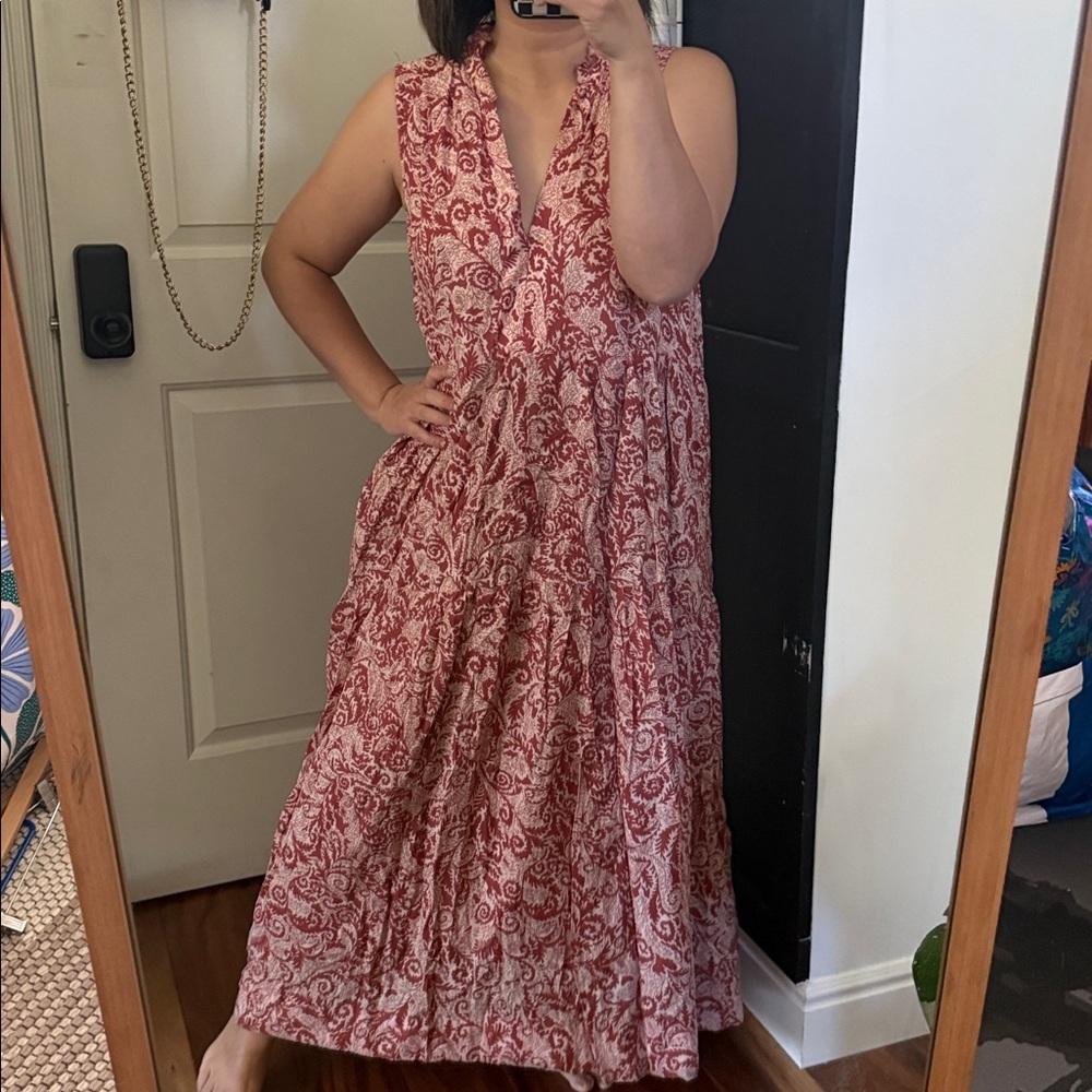 Anthropologie Red Paisley Tiered Midi Dress - Picture 11 of 11